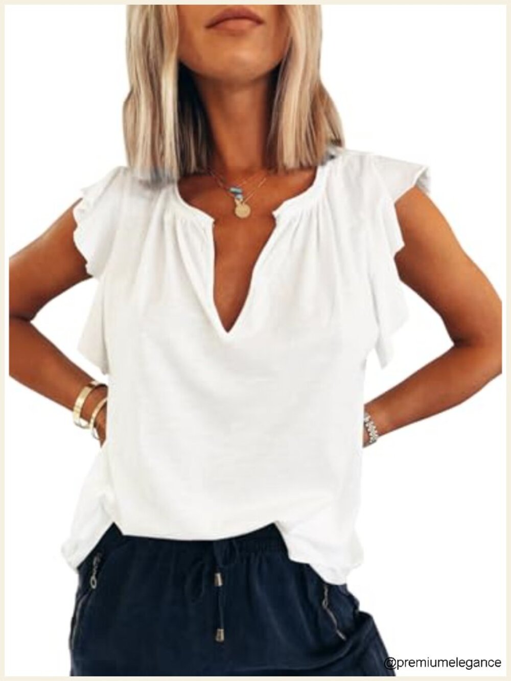 Womens Casual V Neck Ruffle Sleeve Sleeveless Tank Top Summer Loose Fit